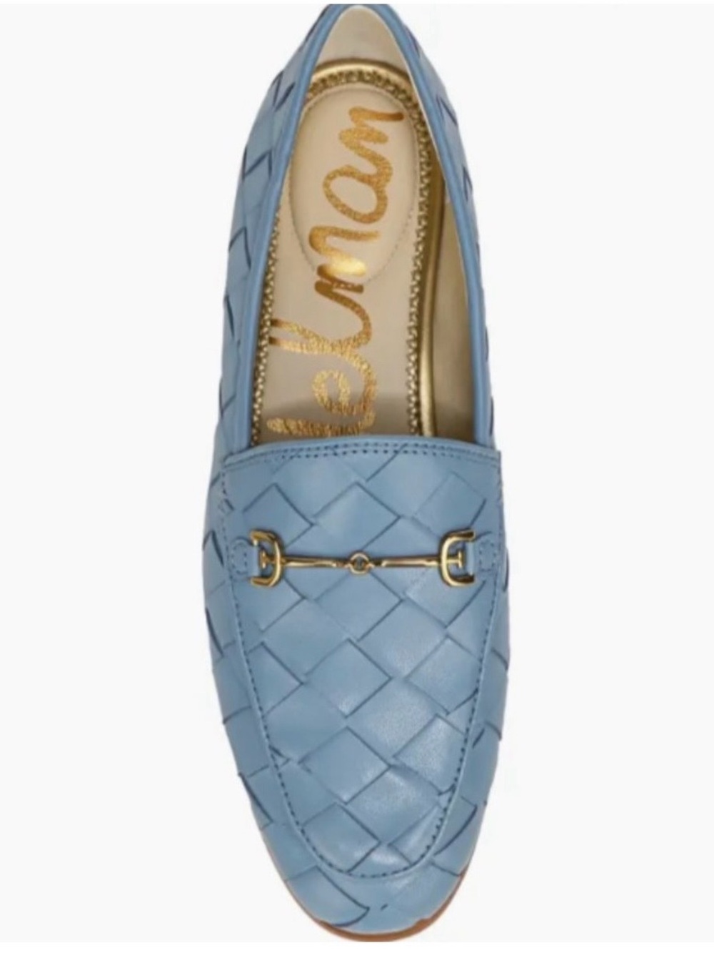 Sam Edelman Quilted Light Blue Loafers with Gold Bit